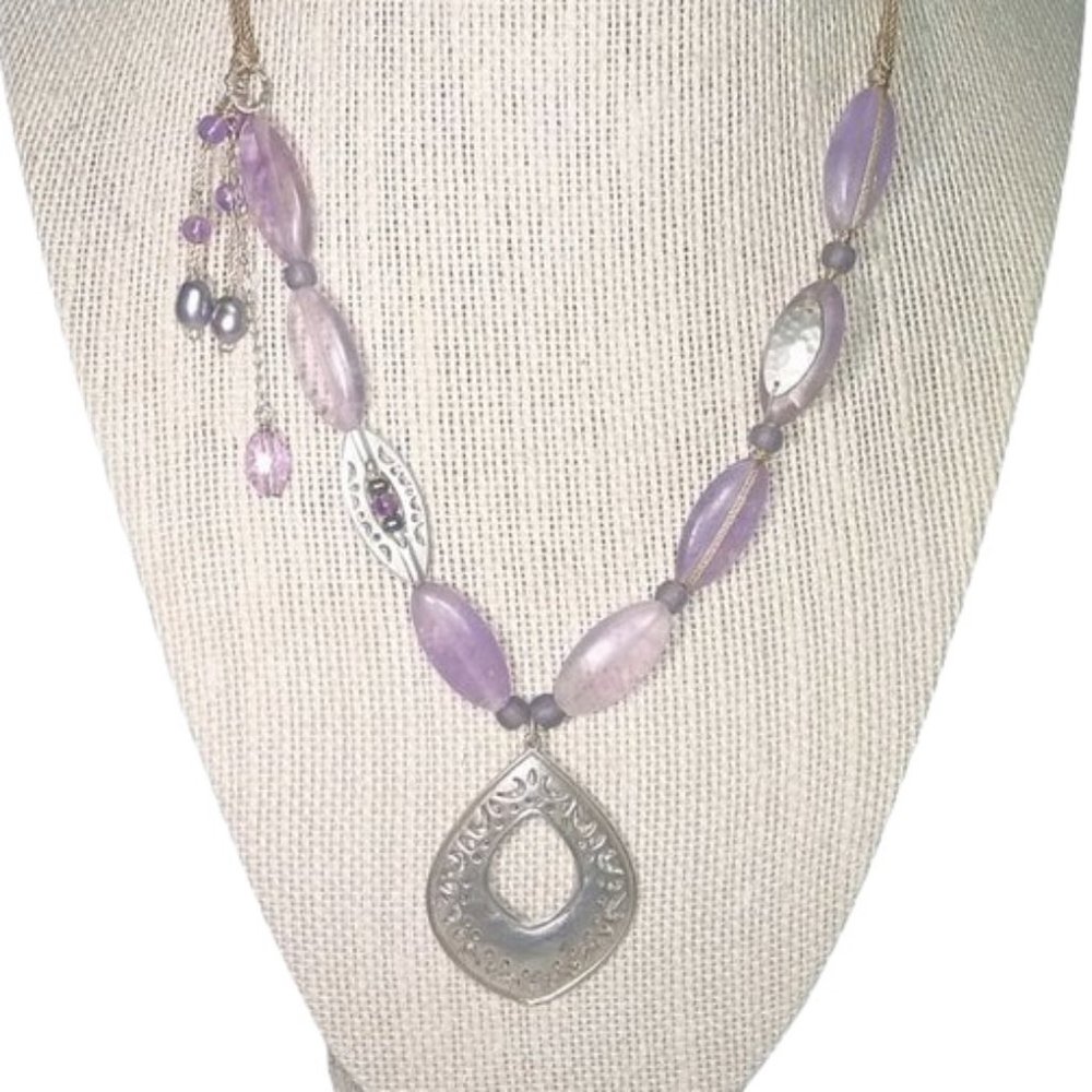 Silpada N2015 Purple Amethyst Pearl Pendant Necklace .925 Sterling Silver